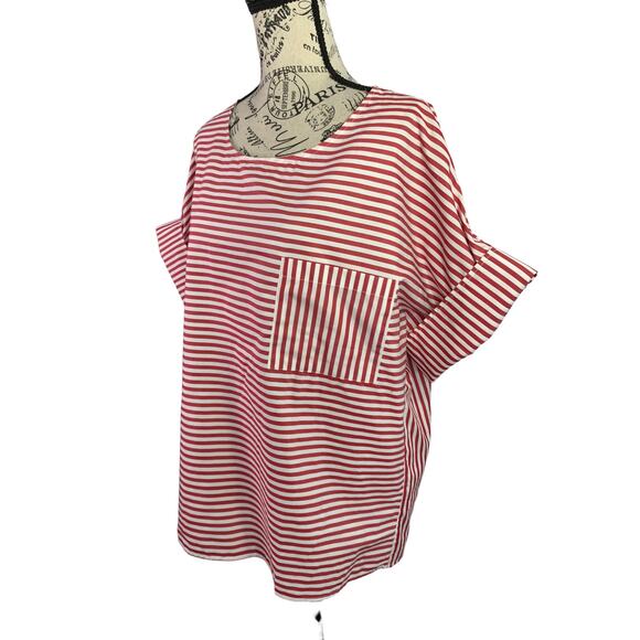 Public School New York Women's Sz 4 Blouse White-Red Striped cotton Short sleeve - Picture 4 of 10